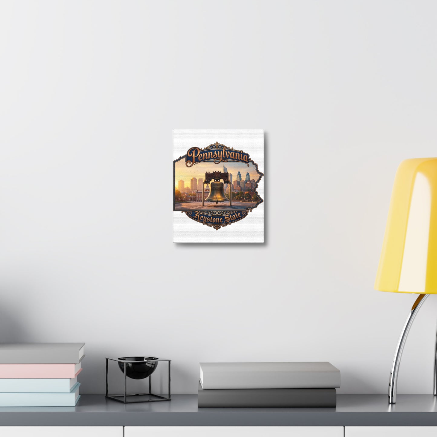 Pennsylvania Keystone State Canvas Wall Art – Liberty Bell & Philadelphia Skyline