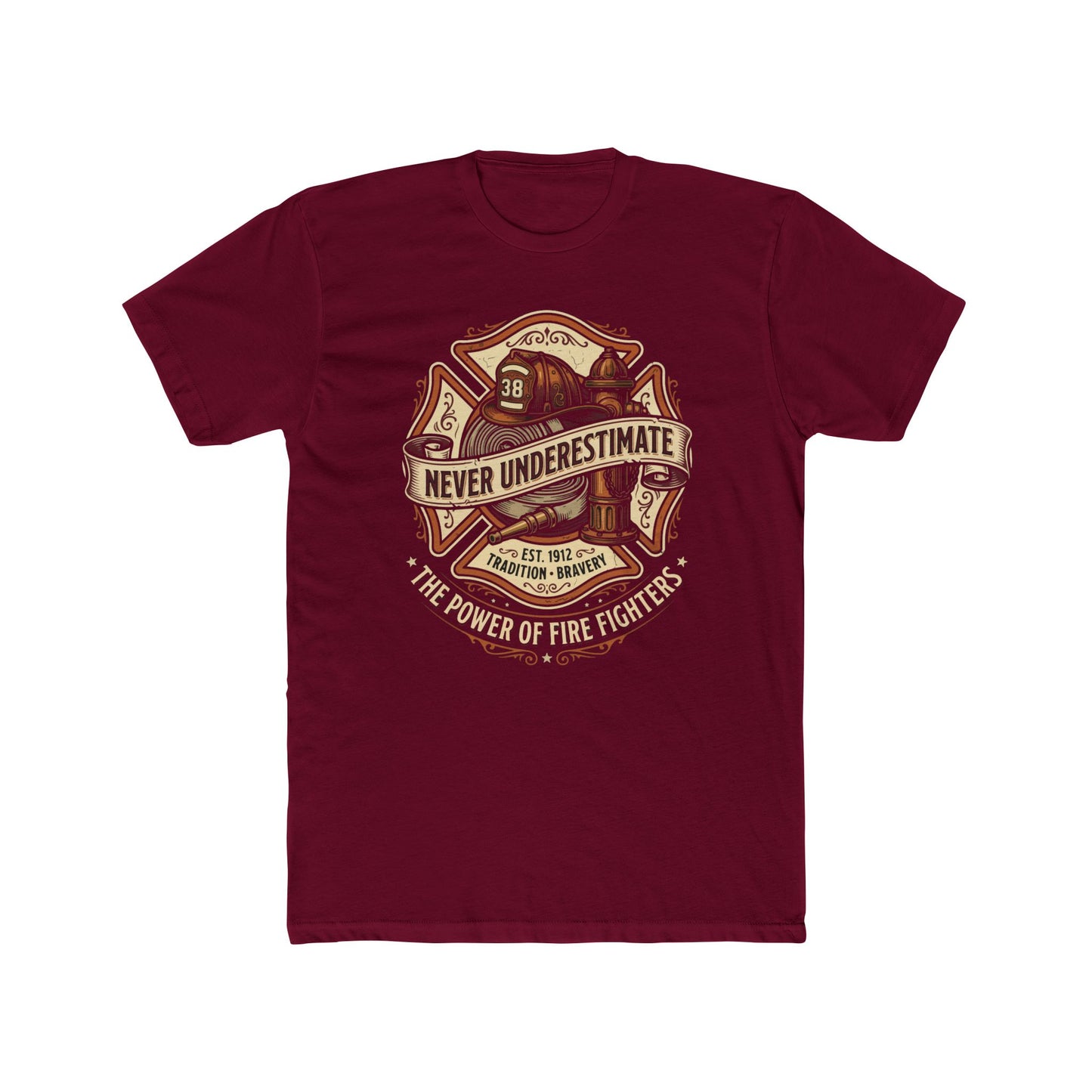 Firefighter Tee - "Never Underestimate" Vintage Firefighter Helmet Design