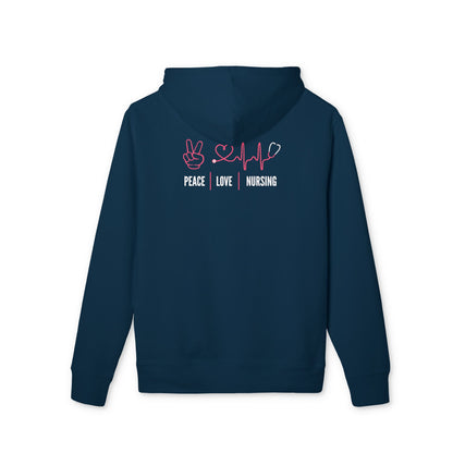 Peace Love Nursing Hoodie — Nurse Pullover with Peace Sign, Heartbeat & Heart Design
