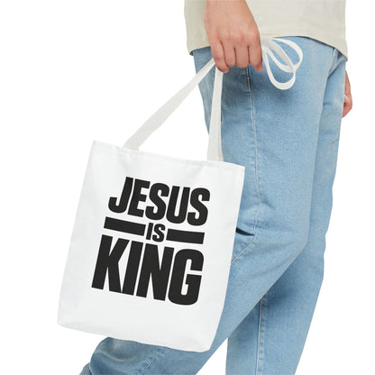Jesus Is King Tote Bag - Christian Faith Canvas Grocery & Church Book Bag