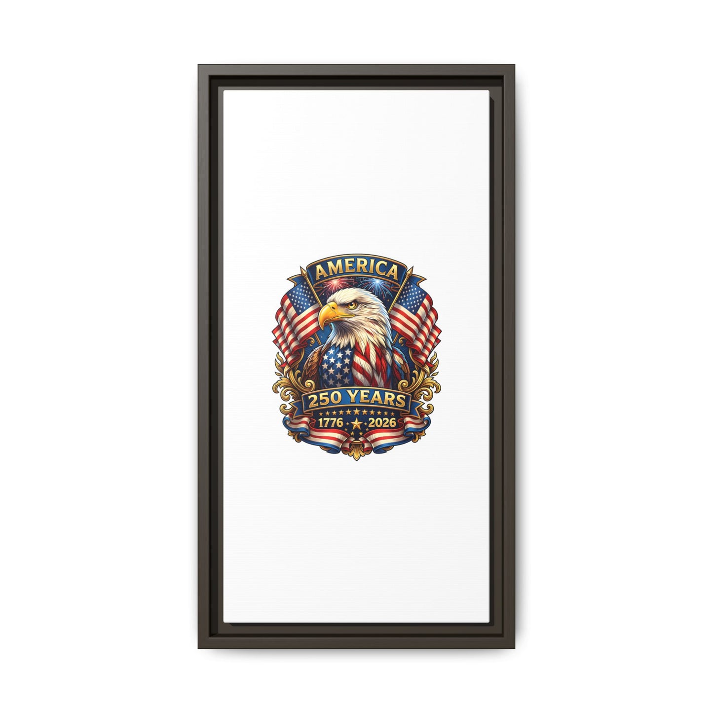 America 250th Anniversary Framed Canvas — Patriotic Bald Eagle Wall Art