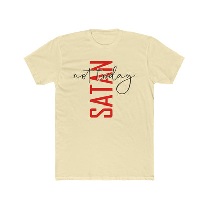 Crew Tee — "No Today Satan" Vertical Red Text Graphic T‑Shirt