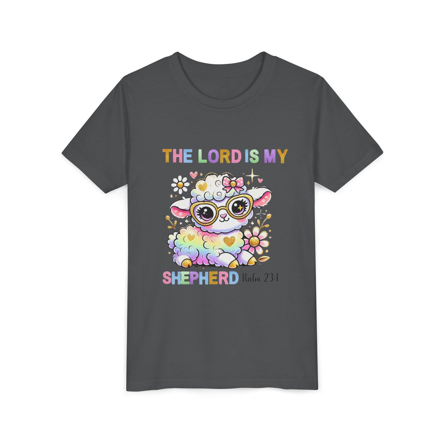 Youth Tee — 'The Lord Is My Shepherd' Rainbow Lamb Christian Kids T‑Shirt