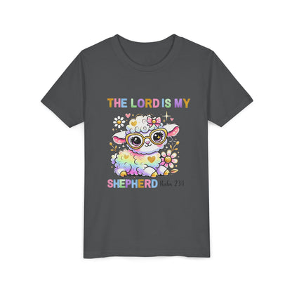 Youth Tee — 'The Lord Is My Shepherd' Rainbow Lamb Christian Kids T‑Shirt