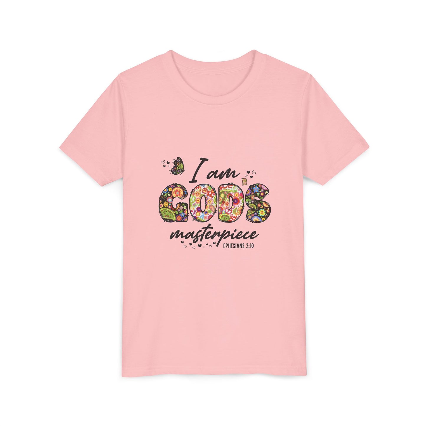 I Am God’s Masterpiece Youth Tee — Floral Christian Inspirational Shirt