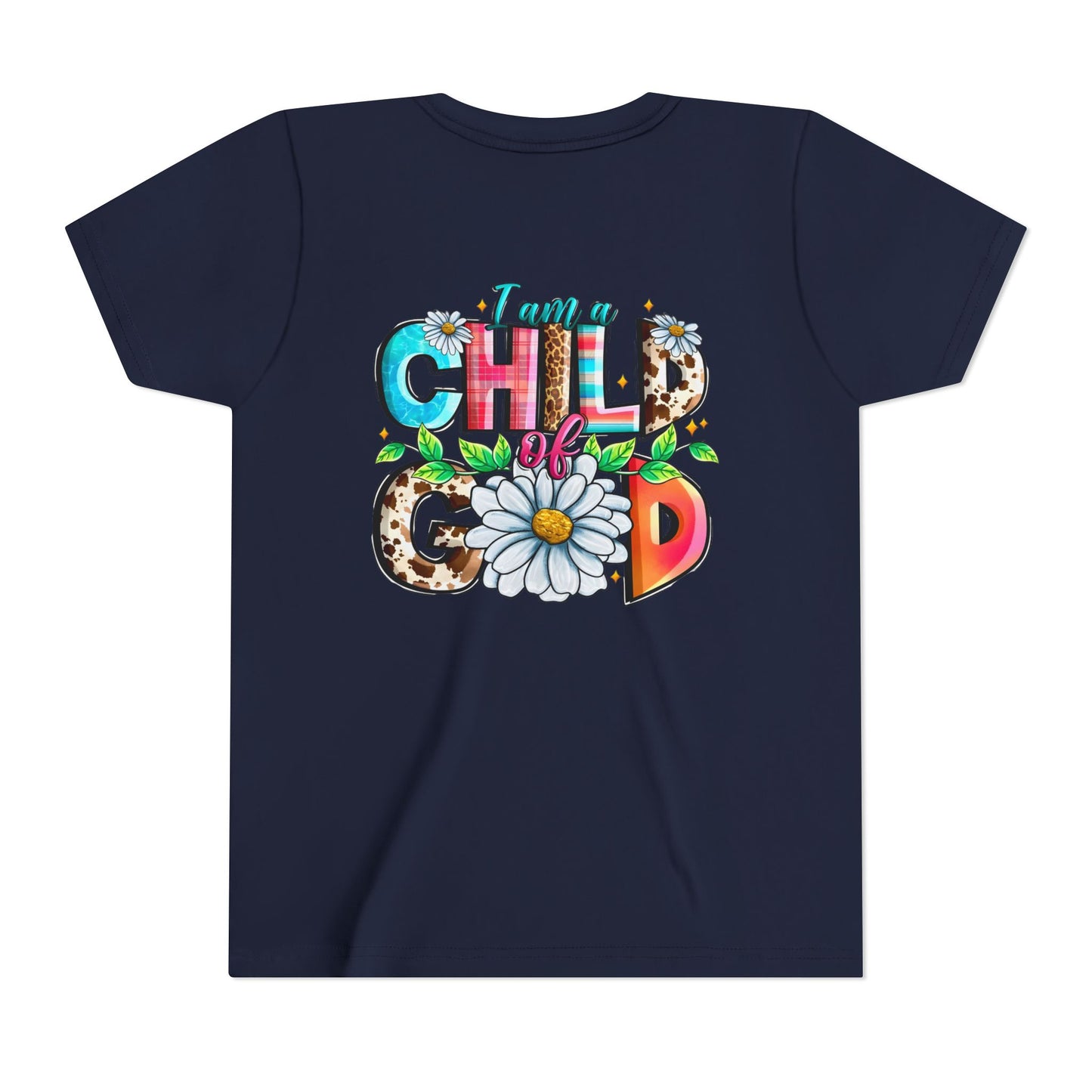 Youth Tee — "I Am a Child of God" Floral Christian Graphic