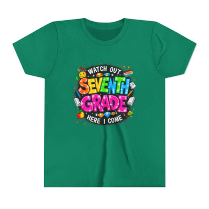 Seventh Grade Kids T‑Shirt — "Watch Out Seventh Grade Here I Come" Back‑to‑School Tee