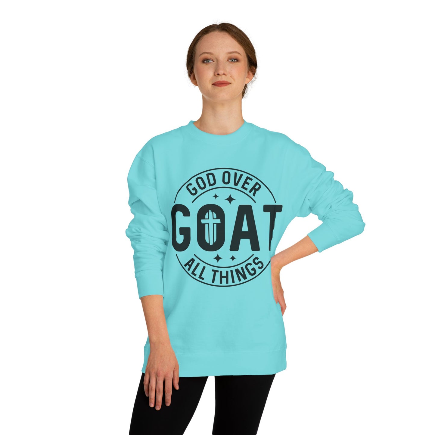 God Over GOAT Crewneck Sweatshirt — Christian Faith Graphic Pullover