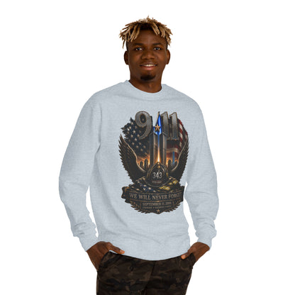 9/11 We Will Never Forget Crewneck Sweatshirt – Memorial Tribute