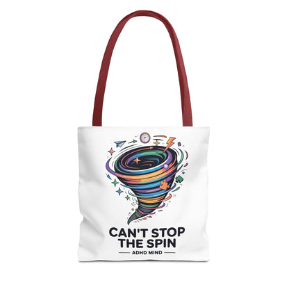 Tote Bag — “Can’t Stop The Spin” ADHD Mind Colorful Tornado Tote