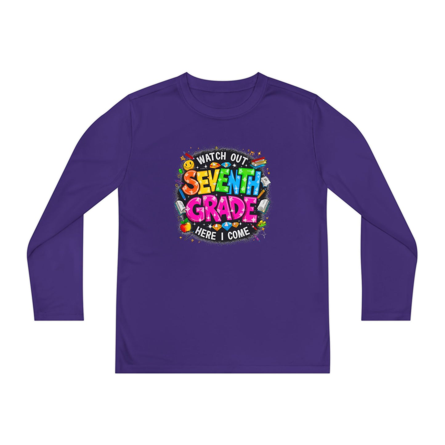 Seventh Grade Kids Long Sleeve Tee — "Watch Out… Here I Come" Back-to-School Shirt