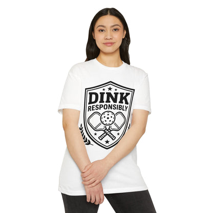 Dink Responsibly Pickleball T-Shirt — Vintage Shield Design