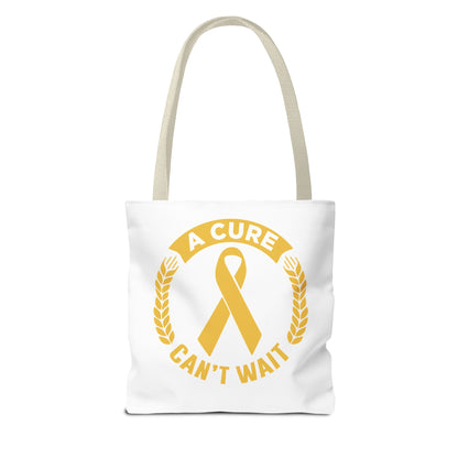 A Cure Can’t Wait Gold Ribbon Tote Bag — Cancer Awareness Support Tote