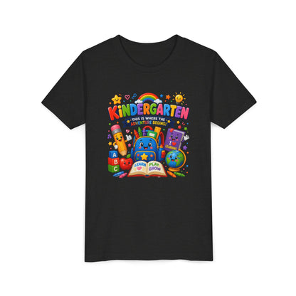 Kindergarten Kids T‑Shirt — 'Kindergarten: This Is Where the Fun Begins' Colorful Back-to-School Tee