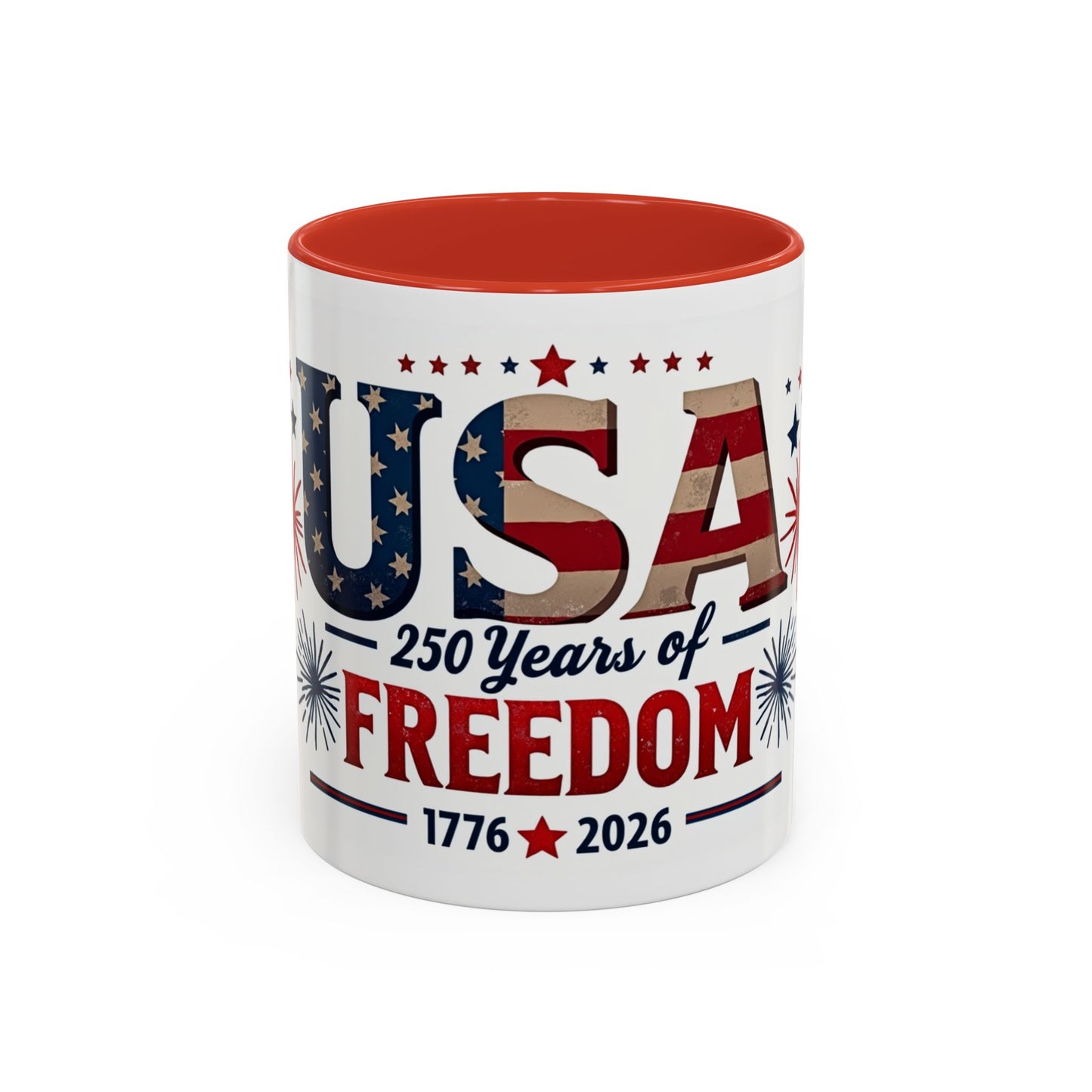 USA 250 Years of Freedom Accent Coffee Mug – 1776–2026 Patriotic Fourth of July Gift
