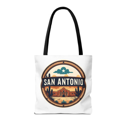 San Antonio Vintage Badge Tote Bag — Retro Texas Travel Market Tote