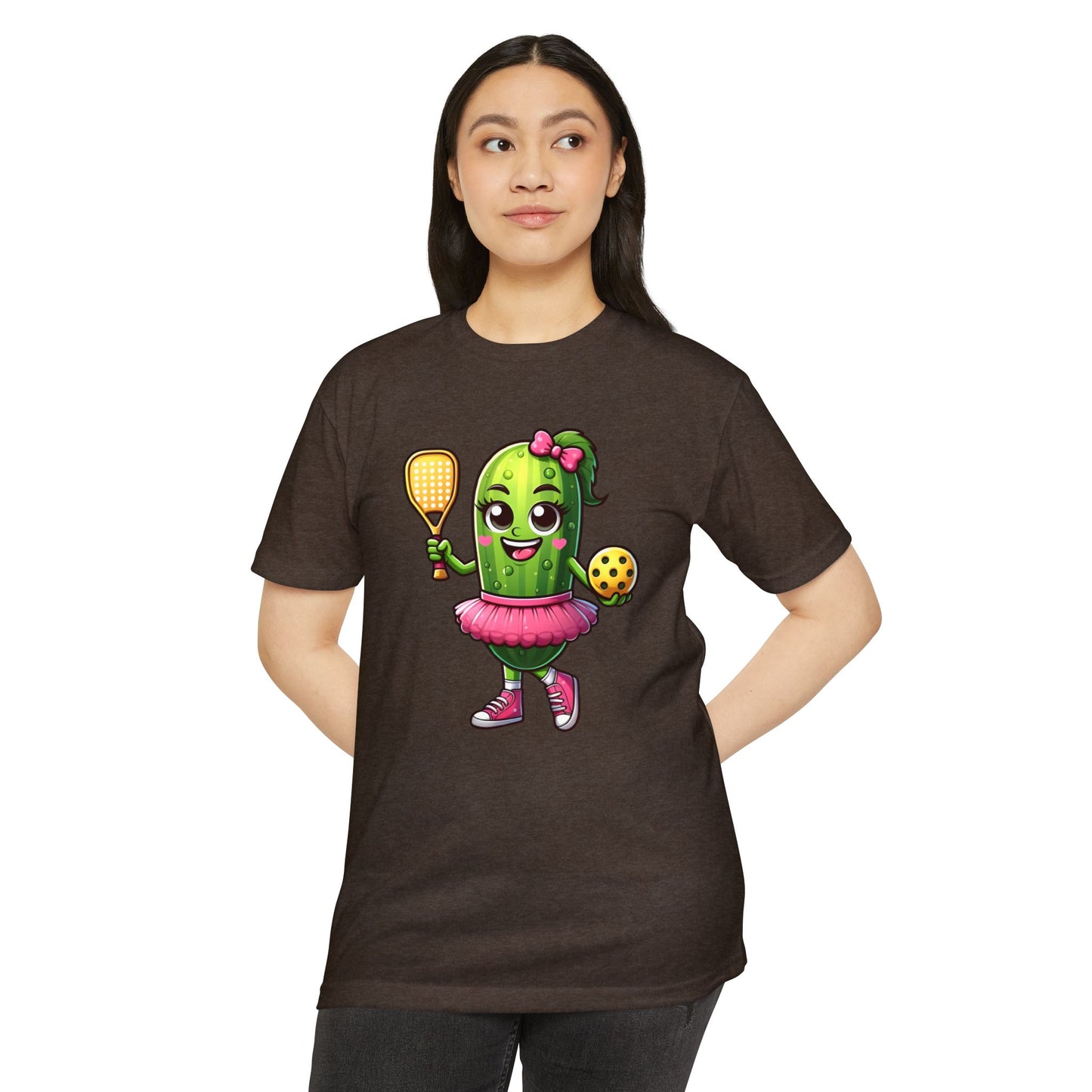Pickle Paddleball T-Shirt — Cute Pickle Character in Tutu with Paddle & Ball