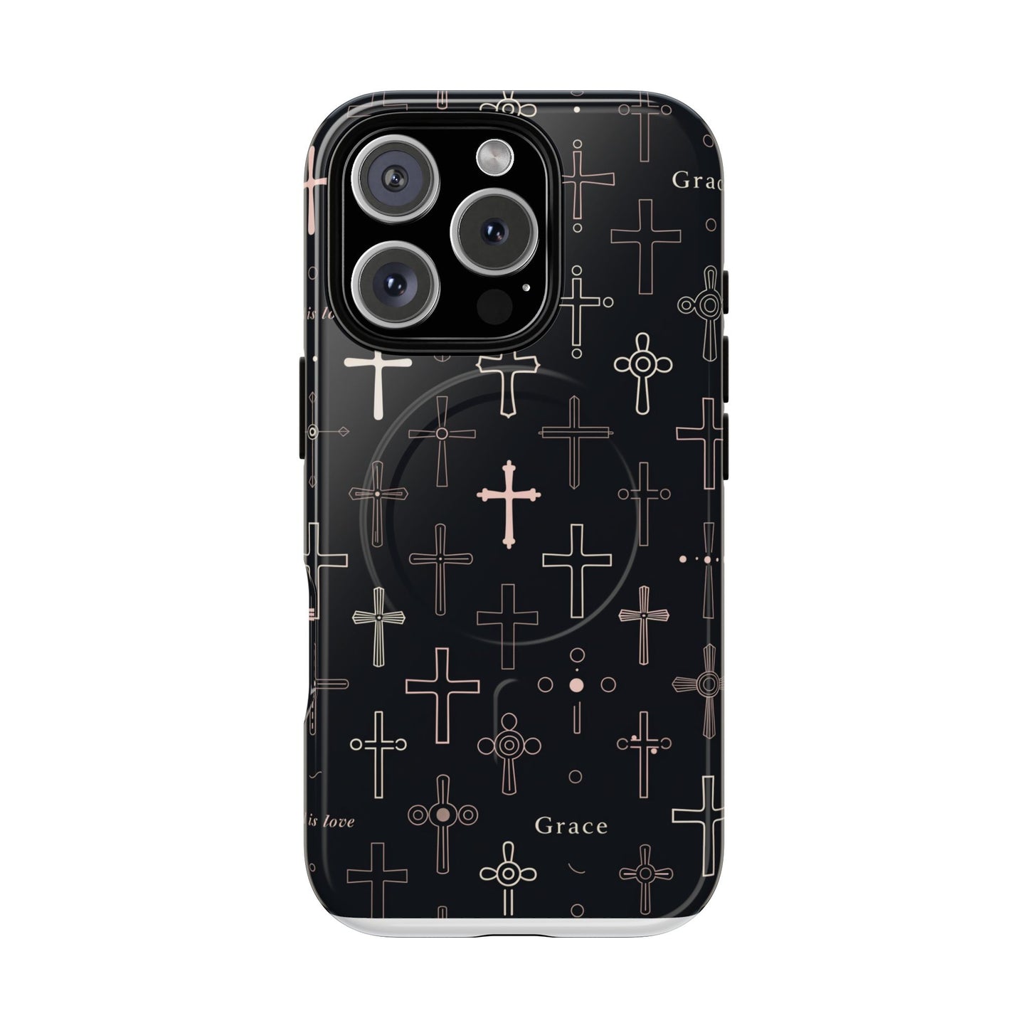 Magnetic Phone Case — Black Crosses "Grace" Protective Cover