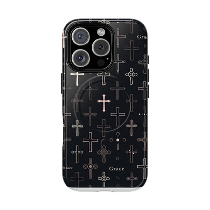 Magnetic Phone Case — Black Crosses "Grace" Protective Cover