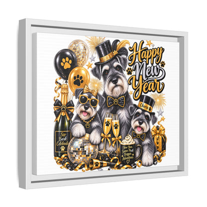 Happy New Year Schnauzer Holiday Canvas Print — Framed Matte Wall Art