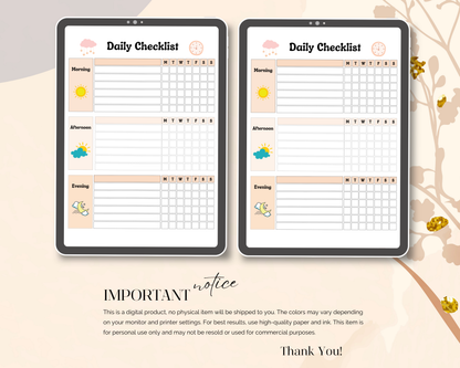 Daily School Checklist for Kids | Printable Morning & Homework Routine Planner  📝