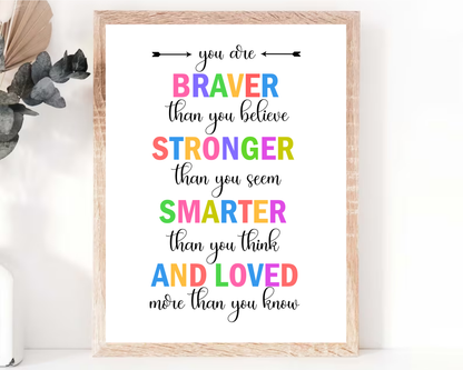 You Are Braver Than Wall Art | Inspirational Quote Poster, Confidence &amp; Courage Decor, Printable Motivational Wall Art