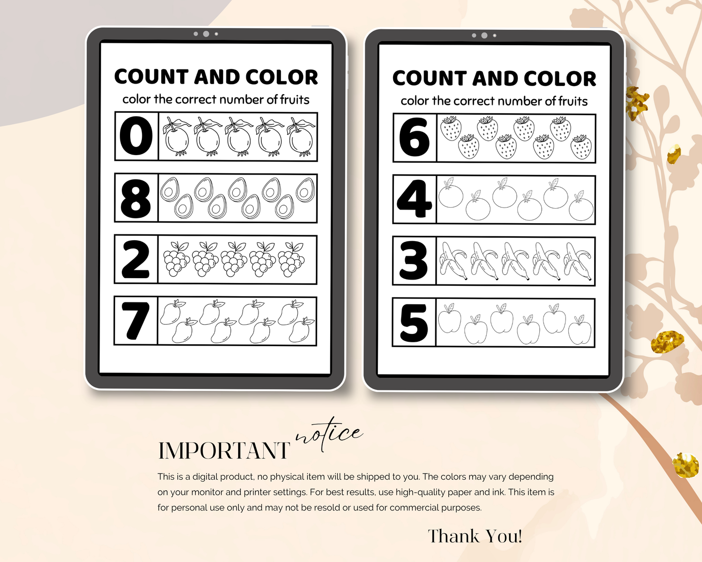 Fruit Math Worksheet for Kindergarten | Printable Counting & Addition Activities with Fun Fruit Theme