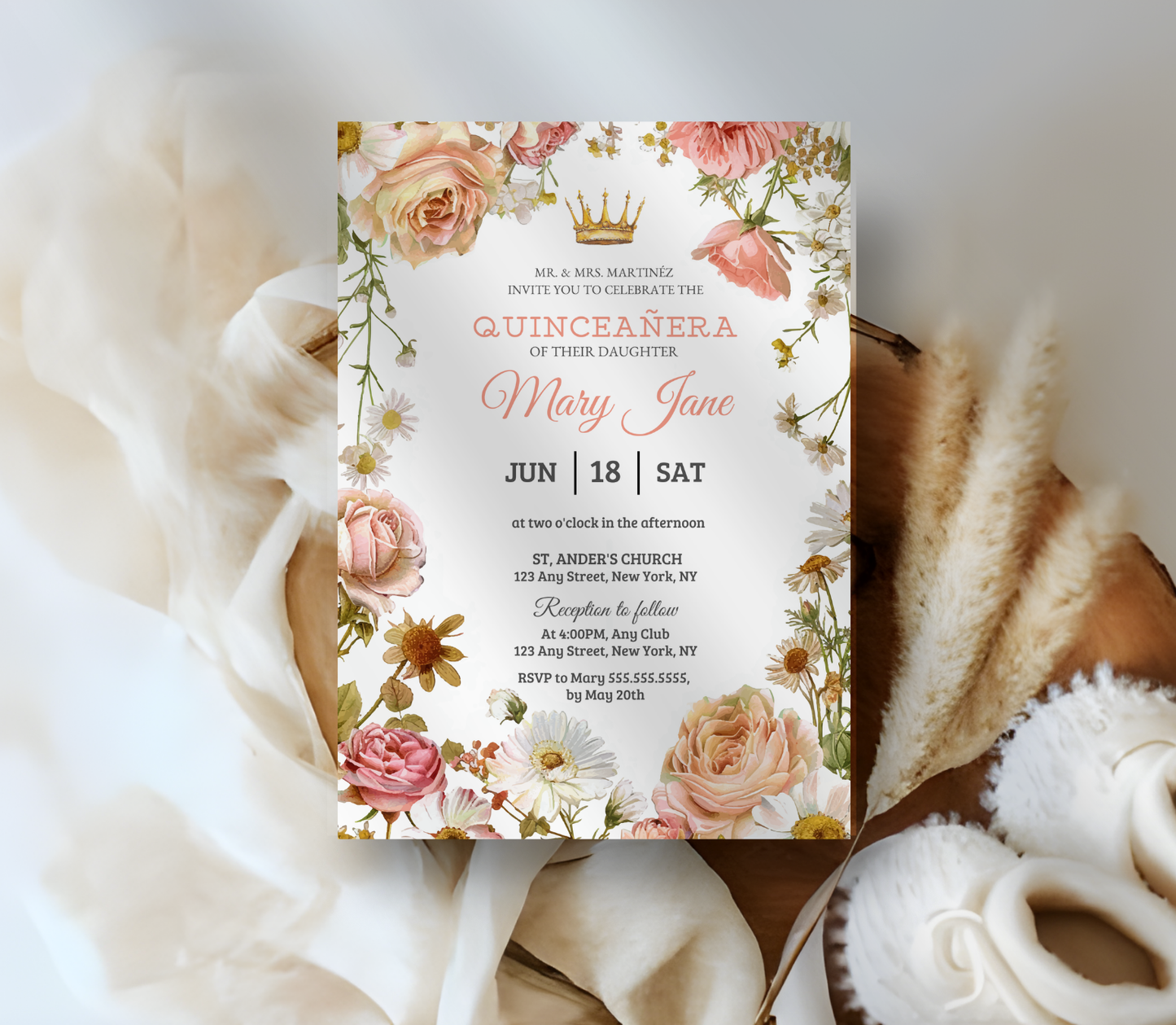 Quinceañera Invitation Template | Editable Canva Quince Party Invite Design Printable & Digital