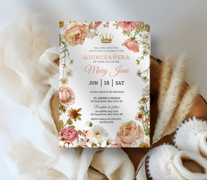 Quinceañera Invitation Template | Editable Canva Quince Party Invite Design Printable & Digital