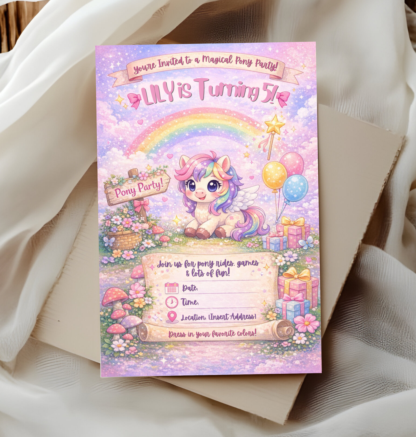 Pony Birthday Invitation Template | Editable Kids Horse Party Invite