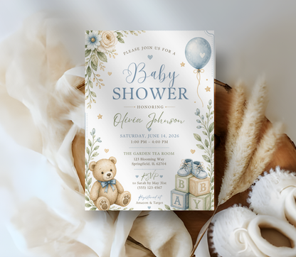Baby Shower Invitation Template | Editable Canva Baby Shower Invite Design Printable & Digital