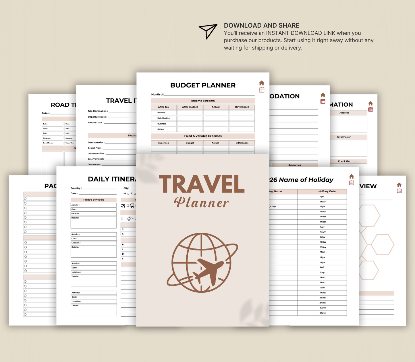 Digital Travel Planner | Editable Trip Organizer & Itinerary Planner