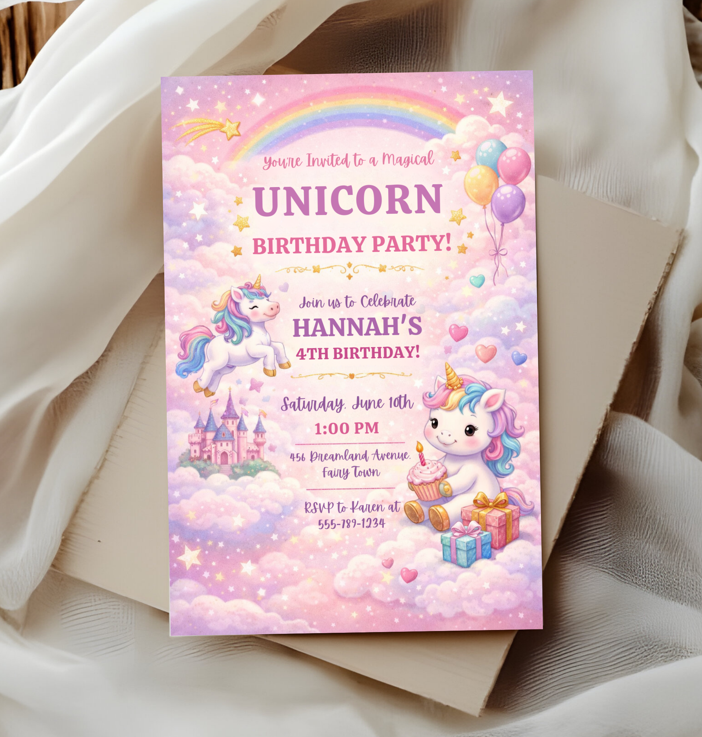Unicorn Birthday Invitation Template | Editable Kids Magical Party Invite