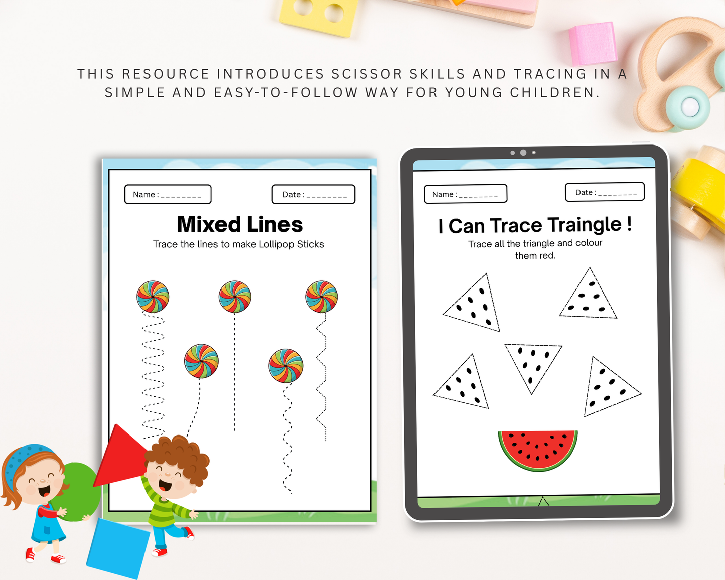 Early Learners Cutting & Tracing Worksheets | Printable Fine Motor Skills Activities for Kids