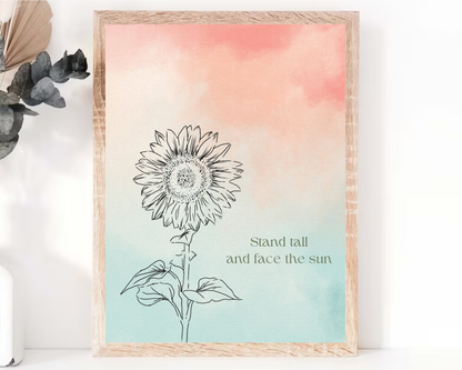 Motivational Sunflower Wall Decor Art | Inspirational Quote Wall Art, Floral Positivity Poster, Printable Sunflower Home Decor