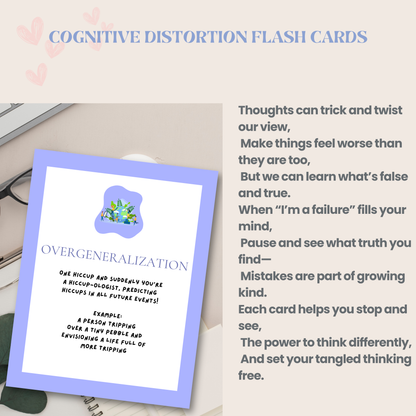 Cognitive Distortion Flash Cards PDF | CBT Thought Cards, Therapy Worksheets, Mental Health Tool, Cognitive Restructuring Guide