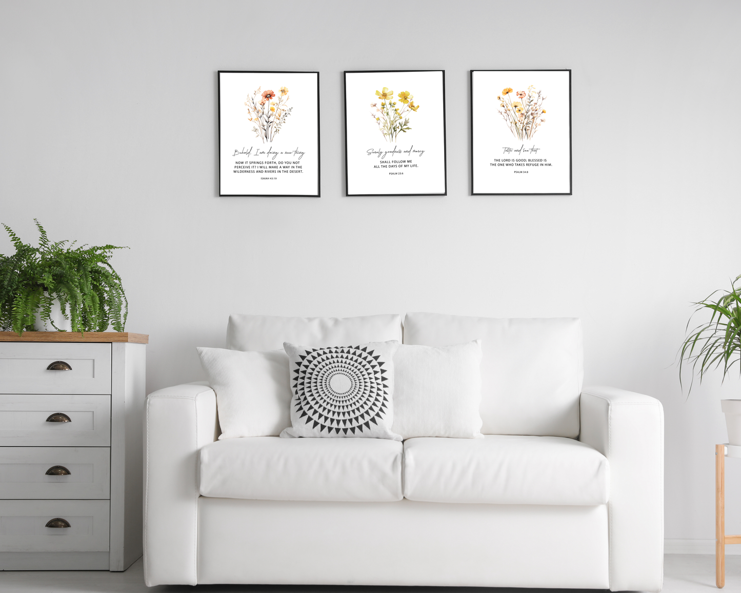 Christian Floral Wall Art Set of 3 | Bible Verse Printable, Feminine Scripture Decor, Boho Neutral Faith Home Wall Prints