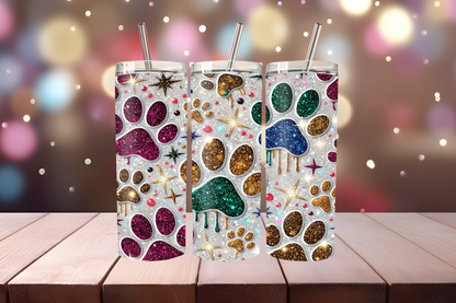 Pet Paw Tumbler Design PNG | Dog &amp; Cat Paw Print Wrap, Sublimation Tumbler Design, Cute Animal Lover Gift, 20oz Skinny Tumbler Template