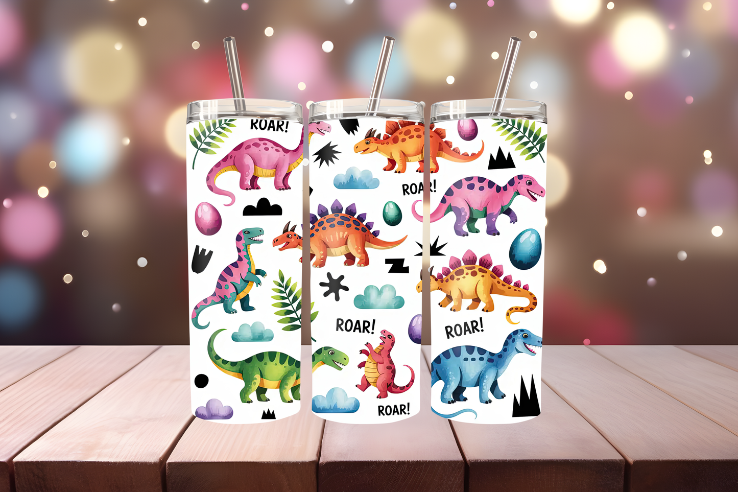 Cute Dinosaur Tumbler Wrap PNG | Kids Dino Tumbler Design, 20oz Skinny Tumbler Sublimation, Fun Dinosaur Wrap Template