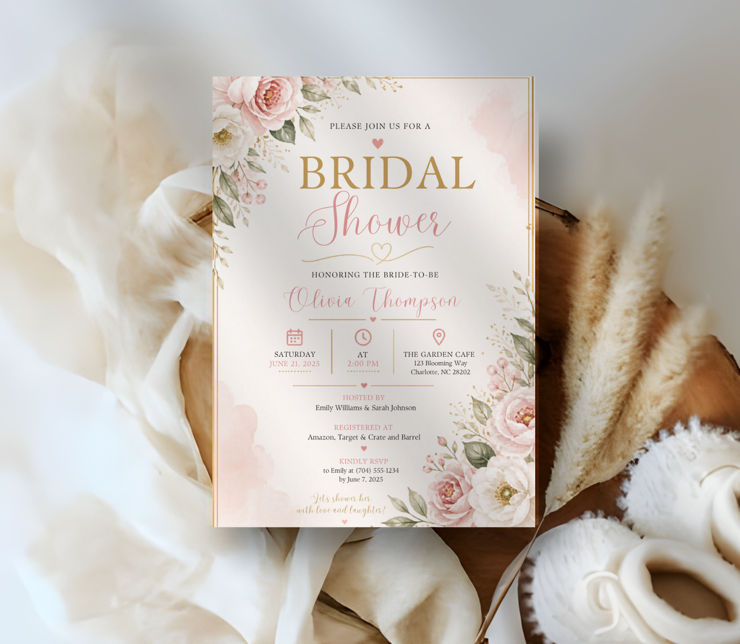 Bridal Shower Invitation Template | Editable Canva Wedding Shower Invite Design Printable & Digital