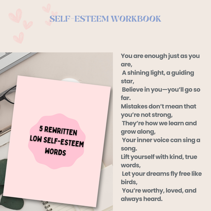 Self Esteem Workbook PDF | Confidence Building Journal, Self Worth &amp; Personal Growth Guide, Therapy Worksheets, Mental Wellness Planner