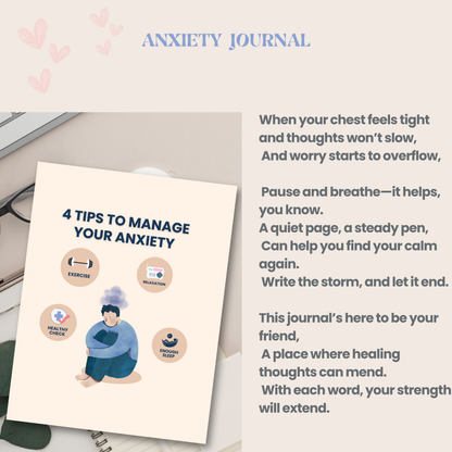 Anxiety Journal PDF | Guided Reflection, Stress Relief Workbook, Mental Health Tracker, Mindfulness &amp; Coping Tools
