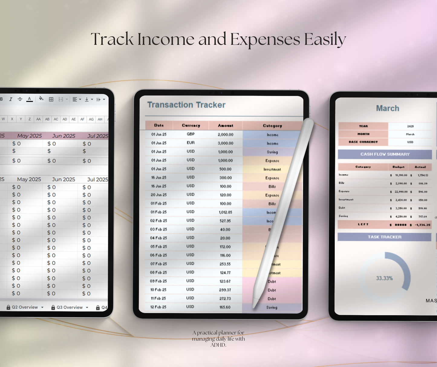 ADHD Life Planner Spreadsheet | Focus & Productivity Google Sheets Daily Task Tracker