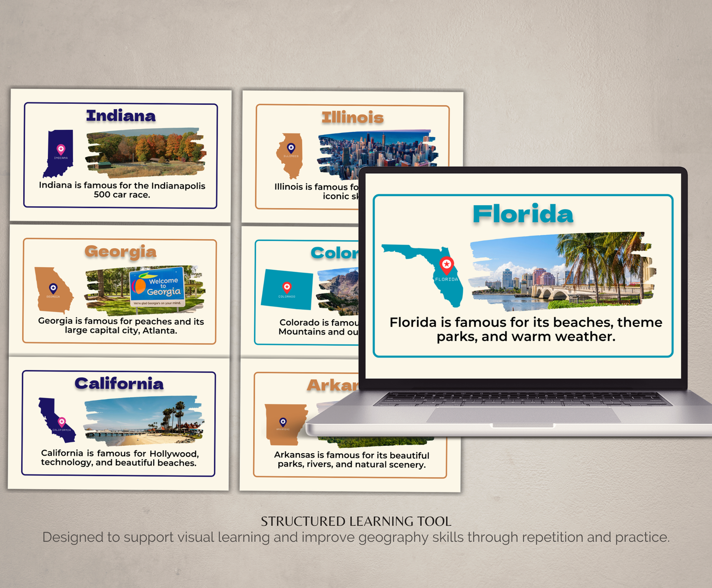 US States Flashcards | Printable Geography Study Cards PDF for Kids & Students