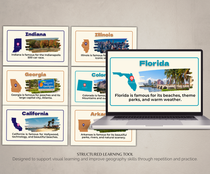 US States Flashcards | Printable Geography Study Cards PDF for Kids & Students
