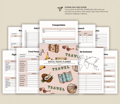 Digital Travel Planner | Editable Trip & Vacation Organizer