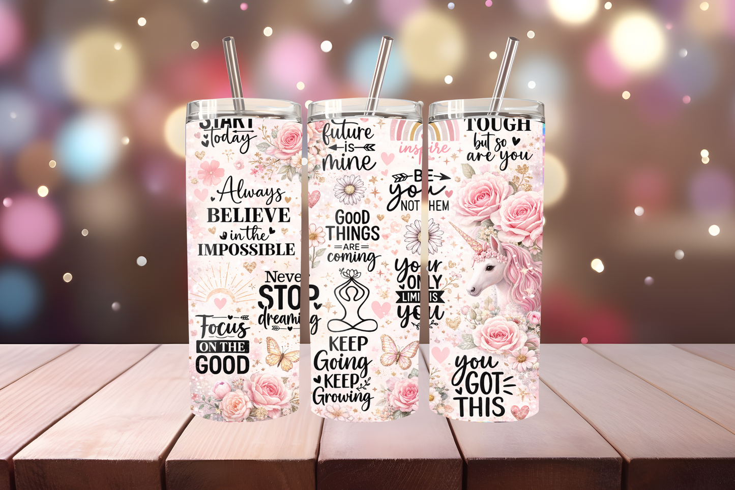 Inspirational Tumbler Wrap PNG | Motivational Quote Design, 20oz Skinny Tumbler Sublimation, Positive Mindset &amp; Self-Care Wrap
