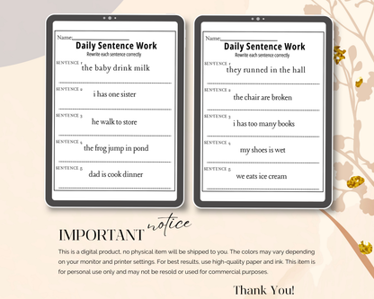 2nd Grade Fixing Sentences Worksheets | Printable Grammar & Sentence Correction Activities for Kids