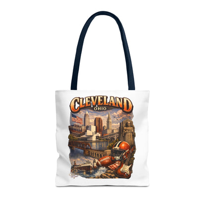 Cleveland Cityscape Tote Bag — Vintage Ohio Skyline & Sports Montage