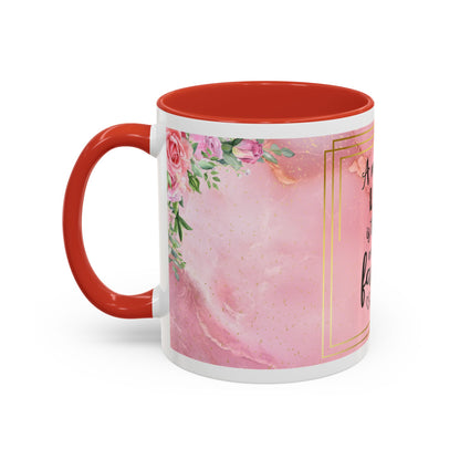 Mother’s Love Accent Coffee Mug — “A Mother's Love is the Heart of the Family” (Pink Floral, 11/15oz)